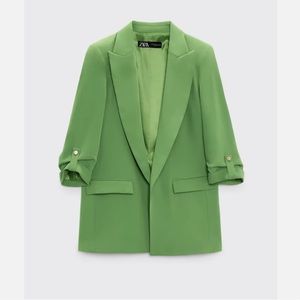 Zara Green Rolled-Up Sleeves Blazer